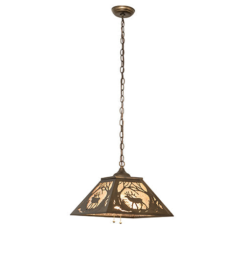 Meyda Lighting Elk at Dawn 22" 2-Light Antique Copper Pendant Light With Silver Mica Shade Glass