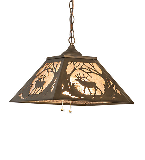 Meyda Lighting Elk at Dawn 22" 2-Light Antique Copper Pendant Light With Silver Mica Shade Glass