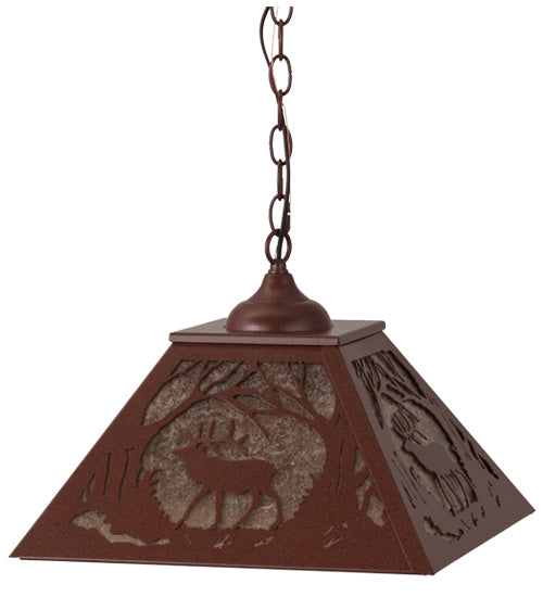Meyda Lighting Elk at Dawn 22" 2-Light Rust Pendant Light With Silver Mica Shade Glass