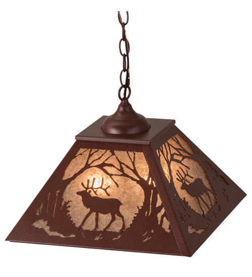 Meyda Lighting Elk at Dawn 22" 2-Light Rust Pendant Light With Silver Mica Shade Glass