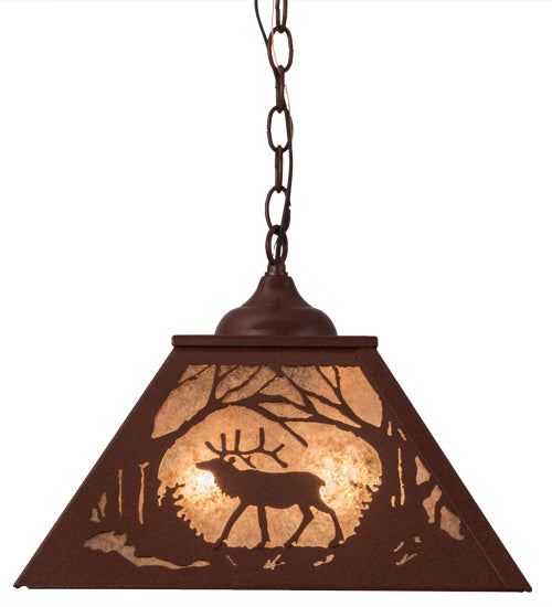 Meyda Lighting Elk at Dawn 22" 2-Light Rust Pendant Light With Silver Mica Shade Glass