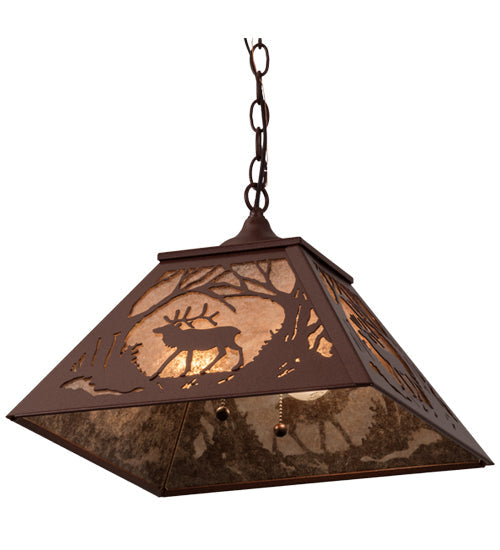 Meyda Lighting Elk at Dawn 22" 2-Light Rust Pendant Light With Silver Mica Shade Glass