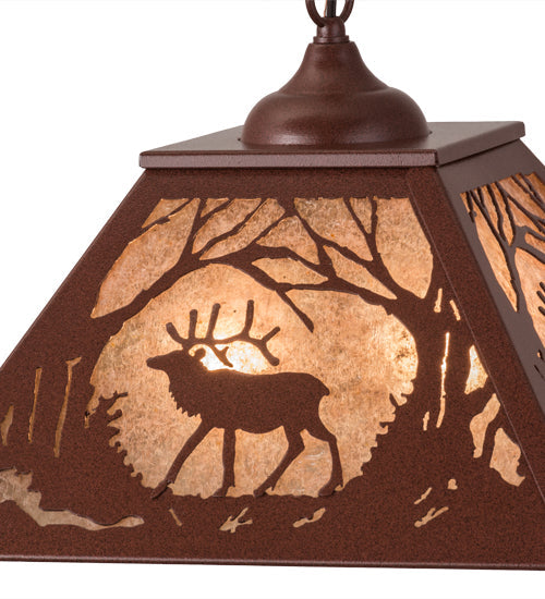 Meyda Lighting Elk at Dawn 22" 2-Light Rust Pendant Light With Silver Mica Shade Glass