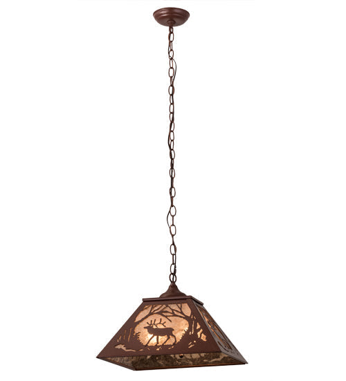 Meyda Lighting Elk at Dawn 22" 2-Light Rust Pendant Light With Silver Mica Shade Glass