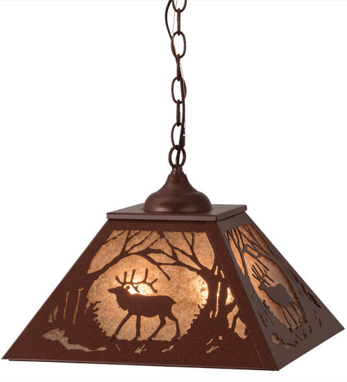 Meyda Lighting Elk at Dawn 22" 2-Light Rust Pendant Light With Silver Mica Shade Glass