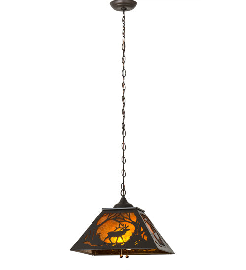 Meyda Lighting Elk at Dawn 22" 2-Light Timeless Bronze Pendant Light With Amber Mica Shade Glass