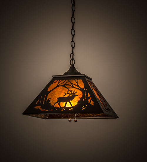 Meyda Lighting Elk at Dawn 22" 2-Light Timeless Bronze Pendant Light With Amber Mica Shade Glass