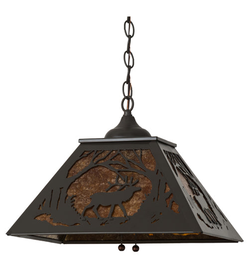 Meyda Lighting Elk at Dawn 22" 2-Light Timeless Bronze Pendant Light With Amber Mica Shade Glass