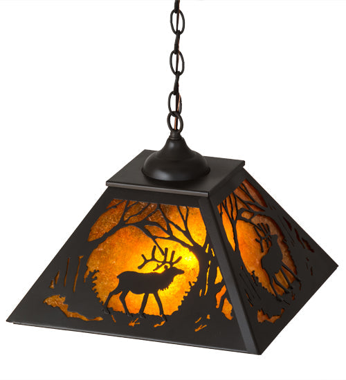 Meyda Lighting Elk at Dawn 22" 2-Light Timeless Bronze Pendant Light With Amber Mica Shade Glass
