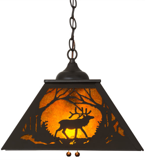Meyda Lighting Elk at Dawn 22" 2-Light Timeless Bronze Pendant Light With Amber Mica Shade Glass