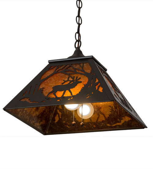 Meyda Lighting Elk at Dawn 22" 2-Light Timeless Bronze Pendant Light With Amber Mica Shade Glass