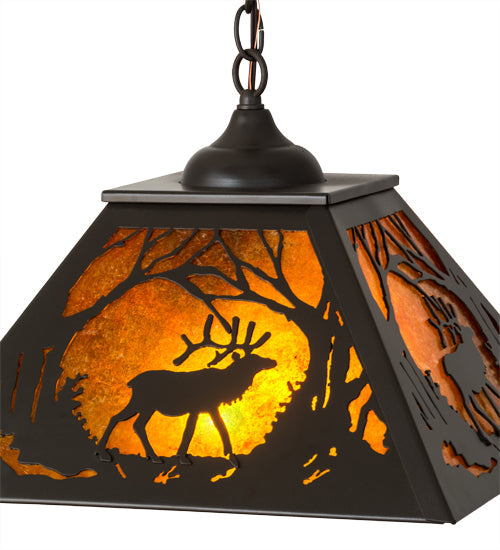 Meyda Lighting Elk at Dawn 22" 2-Light Timeless Bronze Pendant Light With Amber Mica Shade Glass