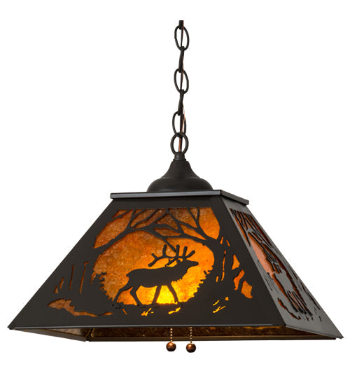 Meyda Lighting Elk at Dawn 22" 2-Light Timeless Bronze Pendant Light With Amber Mica Shade Glass