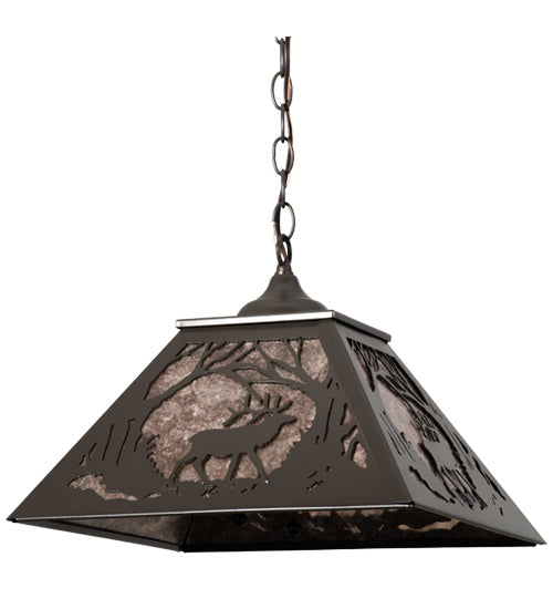Meyda Lighting Elk at Dawn 22" 2-Light Timeless Bronze Pendant Light With Silver Mica Shade Glass
