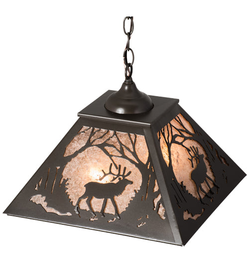 Meyda Lighting Elk at Dawn 22" 2-Light Timeless Bronze Pendant Light With Silver Mica Shade Glass