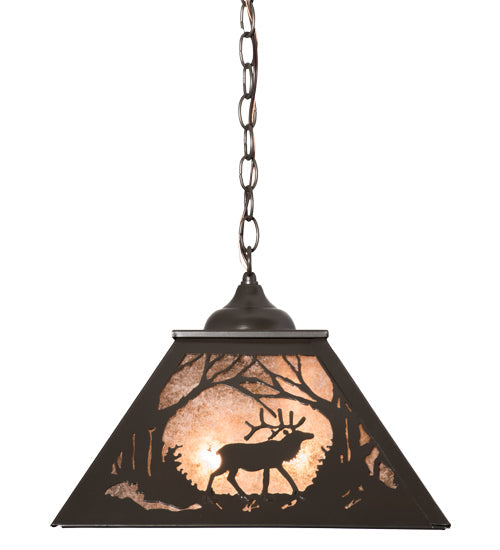 Meyda Lighting Elk at Dawn 22" 2-Light Timeless Bronze Pendant Light With Silver Mica Shade Glass