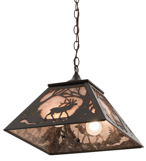 Meyda Lighting Elk at Dawn 22" 2-Light Timeless Bronze Pendant Light With Silver Mica Shade Glass