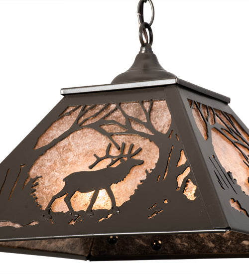 Meyda Lighting Elk at Dawn 22" 2-Light Timeless Bronze Pendant Light With Silver Mica Shade Glass