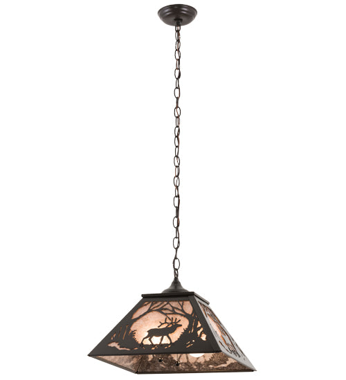 Meyda Lighting Elk at Dawn 22" 2-Light Timeless Bronze Pendant Light With Silver Mica Shade Glass