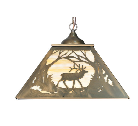 Meyda Lighting Elk at Dawn 23" 2-Light Antique Copper Pendant Light With Beige Art Shade Glass