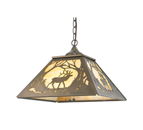 Meyda Lighting Elk at Dawn 23" 2-Light Antique Copper Pendant Light With Beige Art Shade Glass