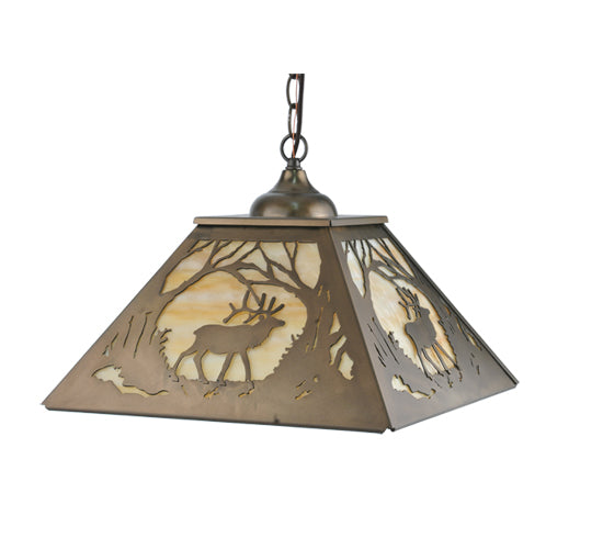 Meyda Lighting Elk at Dawn 23" 2-Light Antique Copper Pendant Light With Beige Art Shade Glass