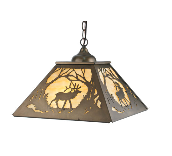 Meyda Lighting Elk at Dawn 23" 2-Light Antique Copper Pendant Light With Beige Art Shade Glass