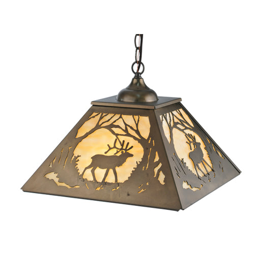 Meyda Lighting Elk at Dawn 23" 2-Light Antique Copper Pendant Light With Beige Art Shade Glass