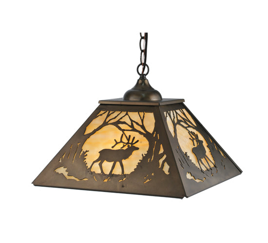 Meyda Lighting Elk at Dawn 23" 2-Light Antique Copper Pendant Light With Beige Art Shade Glass
