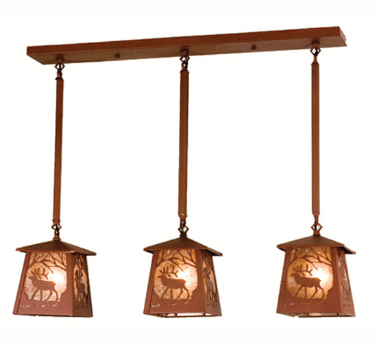 Meyda Lighting Elk at Dawn 37" 3-Light Rust Island Pendant Light With Silver Mica Shade Glass