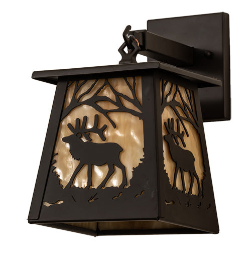 Meyda Lighting Elk at Dawn 7" Oil Rubbed Bronze Hanging Wall Sconce With Beige Art Shade Glass