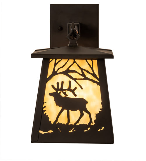 Meyda Lighting Elk at Dawn 7" Oil Rubbed Bronze Hanging Wall Sconce With Beige Art Shade Glass