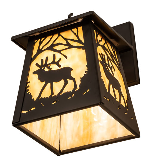 Meyda Lighting Elk at Dawn 7" Oil Rubbed Bronze Hanging Wall Sconce With Beige Art Shade Glass