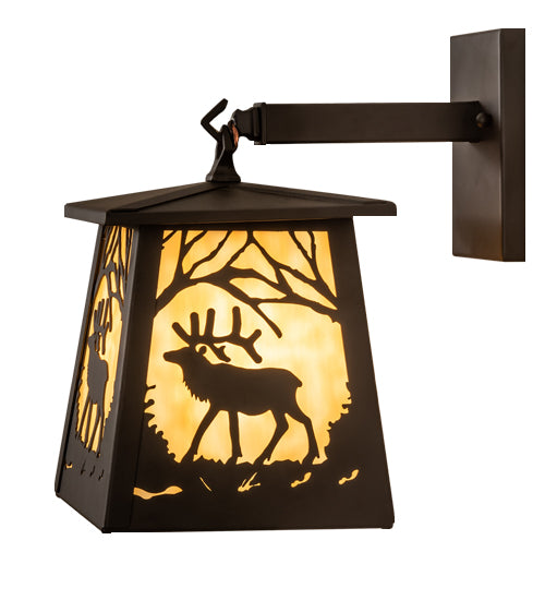 Meyda Lighting Elk at Dawn 7" Oil Rubbed Bronze Hanging Wall Sconce With Beige Art Shade Glass