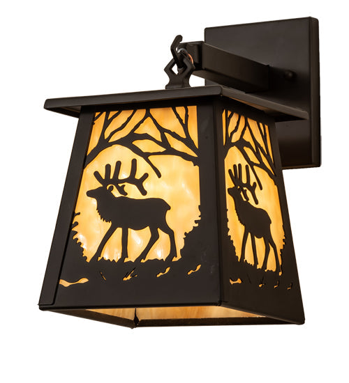 Meyda Lighting Elk at Dawn 7" Oil Rubbed Bronze Hanging Wall Sconce With Beige Art Shade Glass