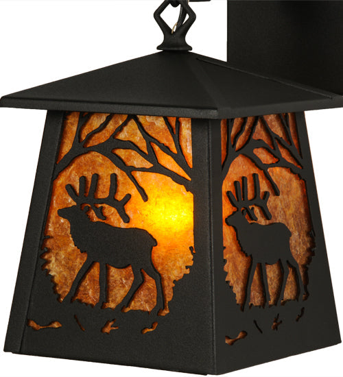 Meyda Lighting Elk at Dawn 7" Textured Black Hanging Wall Sconce With Amber Mica Shade Glass