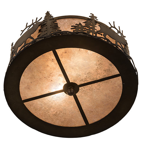 Meyda Lighting Elk at Dusk 16" 2-Light Antique Copper Flush Mount Light With Silver Mica Shade Glass