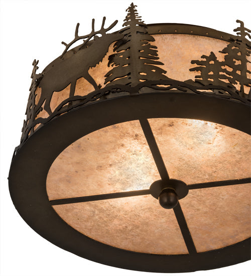 Meyda Lighting Elk at Dusk 16" 2-Light Antique Copper Flush Mount Light With Silver Mica Shade Glass