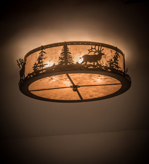 Meyda Lighting Elk at Dusk 22" 4-Light Antique Copper Flush Mount Light With Silver Mica Shade Glass