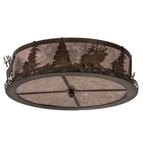 Meyda Lighting Elk at Dusk 22" 4-Light Antique Copper Flush Mount Light With Silver Mica Shade Glass
