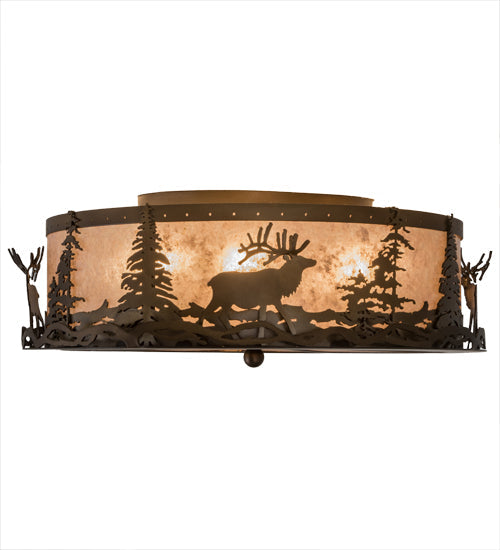 Meyda Lighting Elk at Dusk 22" 4-Light Antique Copper Flush Mount Light With Silver Mica Shade Glass