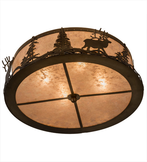 Meyda Lighting Elk at Dusk 22" 4-Light Antique Copper Flush Mount Light With Silver Mica Shade Glass