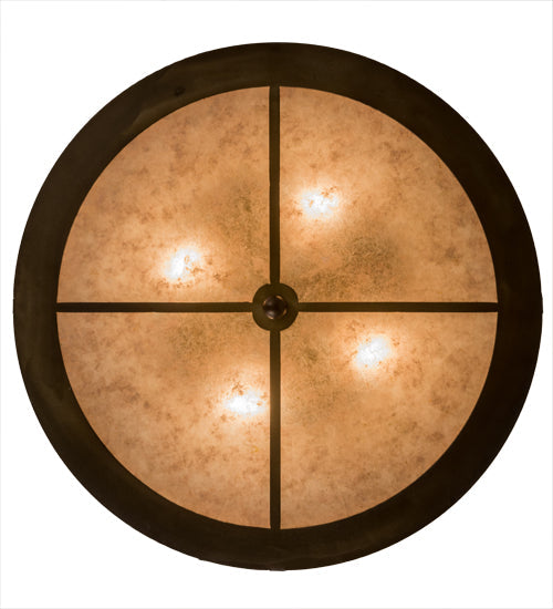 Meyda Lighting Elk at Dusk 22" 4-Light Antique Copper Flush Mount Light With Silver Mica Shade Glass
