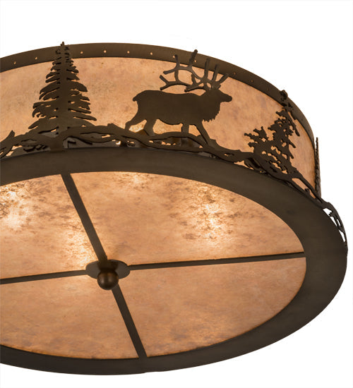 Meyda Lighting Elk at Dusk 22" 4-Light Antique Copper Flush Mount Light With Silver Mica Shade Glass