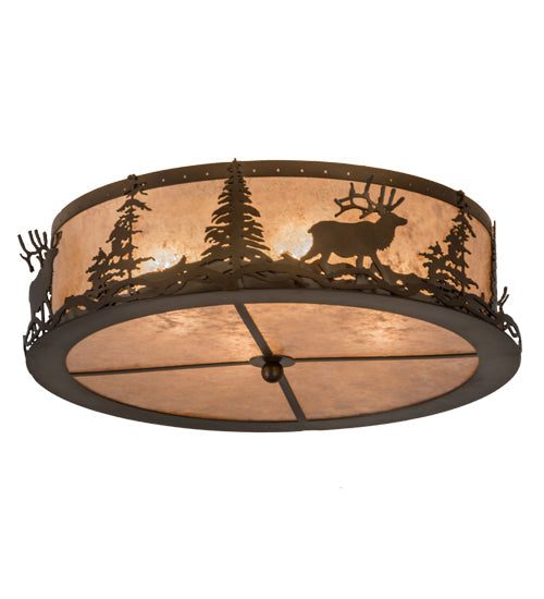 Meyda Lighting Elk at Dusk 22" 4-Light Antique Copper Flush Mount Light With Silver Mica Shade Glass