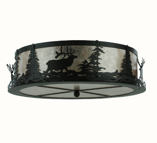 Meyda Lighting Elk at Dusk 22" 4-Light Textured Black Flush Mount Light With Silver Mica Shade Glass