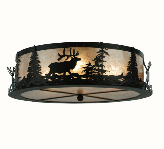 Meyda Lighting Elk at Dusk 22" 4-Light Textured Black Flush Mount Light With Silver Mica Shade Glass