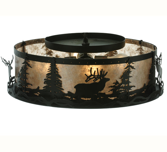 Meyda Lighting Elk at Dusk 22" 4-Light Textured Black Flush Mount Light With Silver Mica Shade Glass