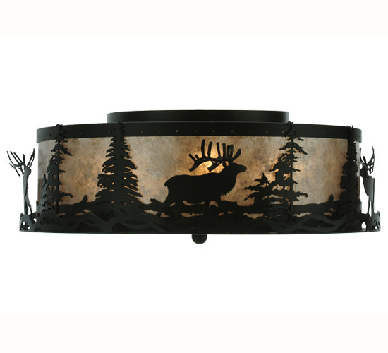 Meyda Lighting Elk at Dusk 22" 4-Light Textured Black Flush Mount Light With Silver Mica Shade Glass