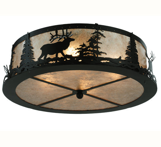 Meyda Lighting Elk at Dusk 22" 4-Light Textured Black Flush Mount Light With Silver Mica Shade Glass